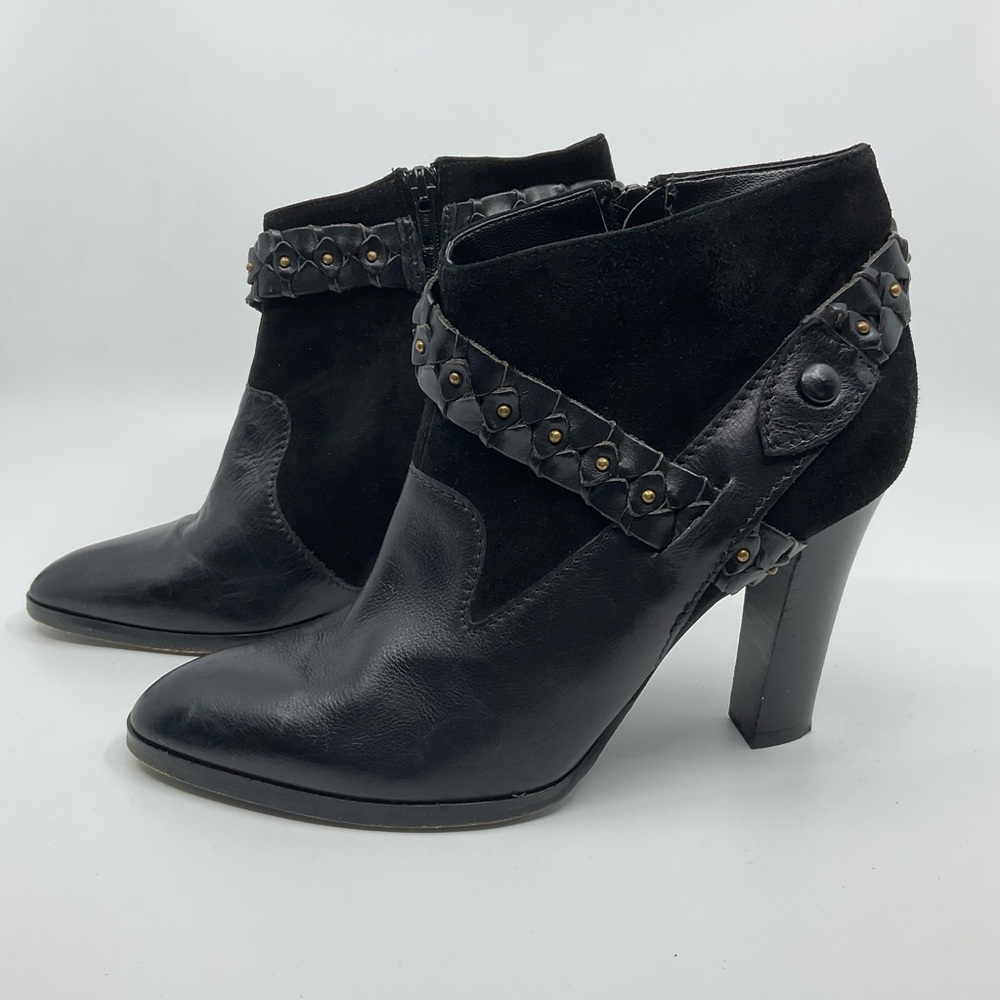 DVF Diane von Furstenberg Studded Leather and Suede Heeled Ankle Boots